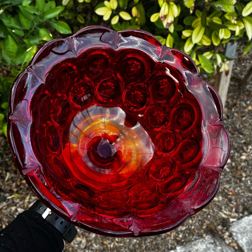 Vintage Victorian Orange Red Amberina Glass Compote Bowl Rare Find - Picture 9 of 11